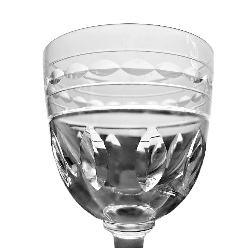 Close detail Val Saint Lambert crystal goblet oval cut bowl pattern stemware