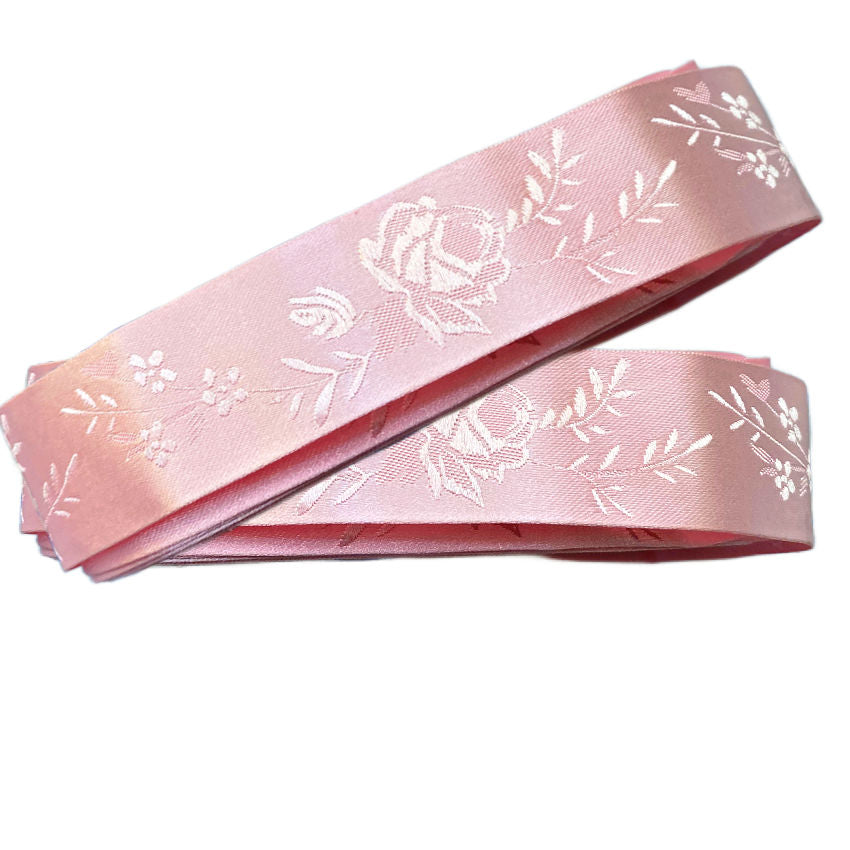 Vintage Pink Rose Jacquard Floral Ribbon