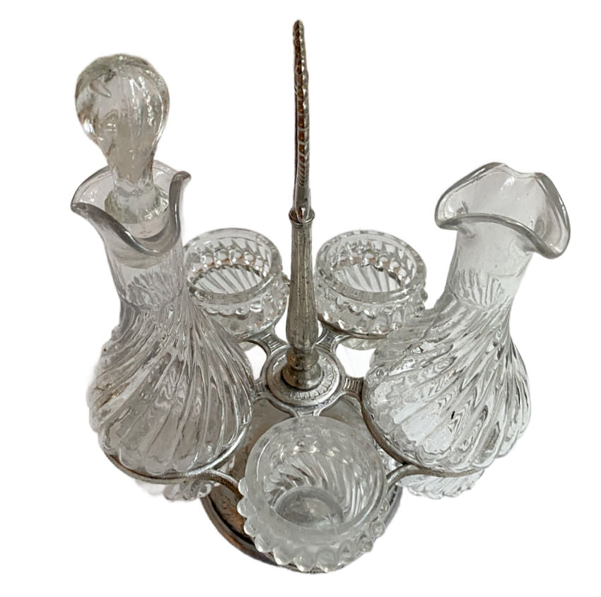 Vintage French 5 Piece Oil, Vinegar, Salt and Pepper Service