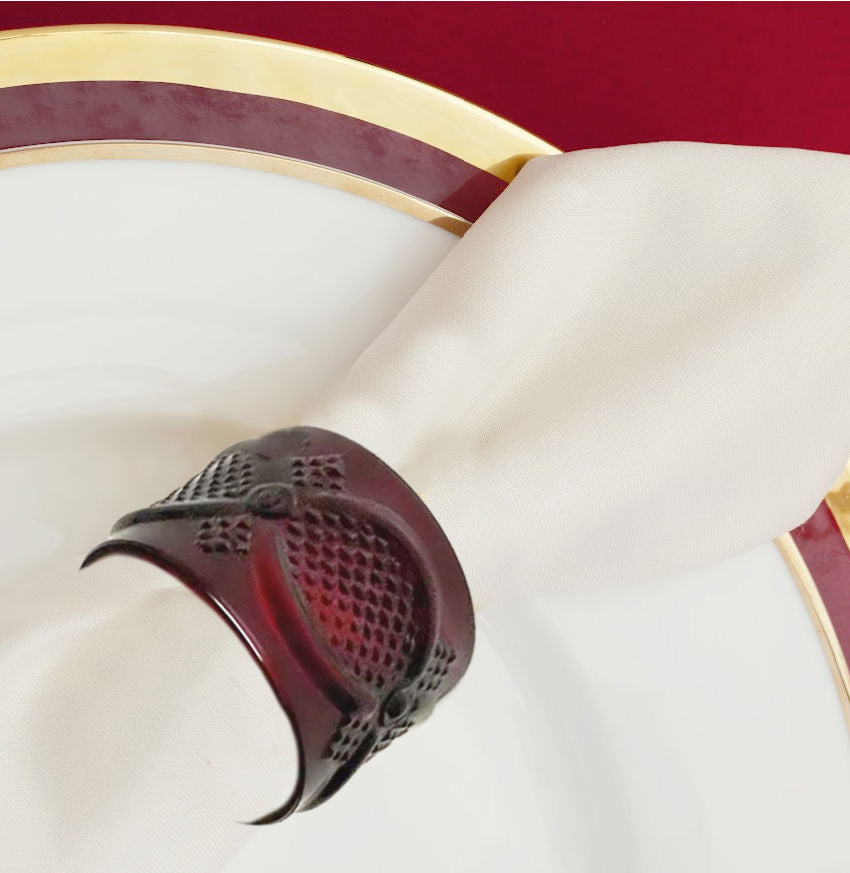 Vintage Set of Eight Cranberry Glass Napkin Rings