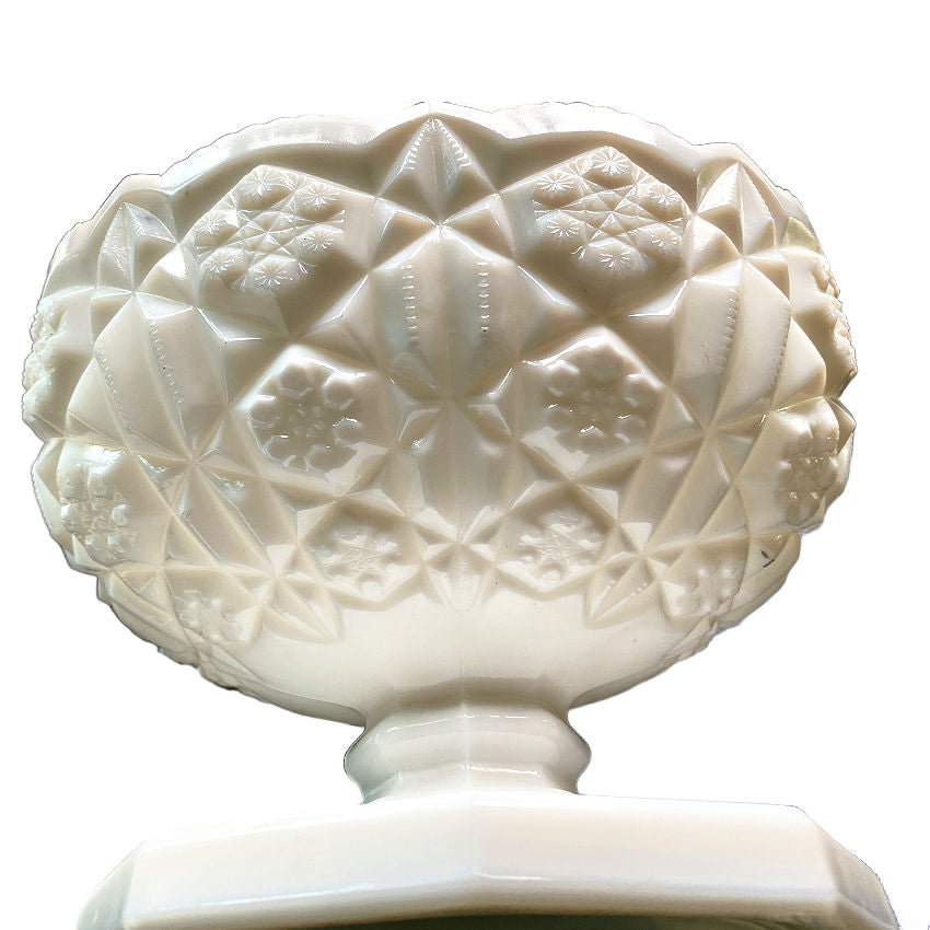white milk glass footed bowl scalloped edge pressed glass pattern
