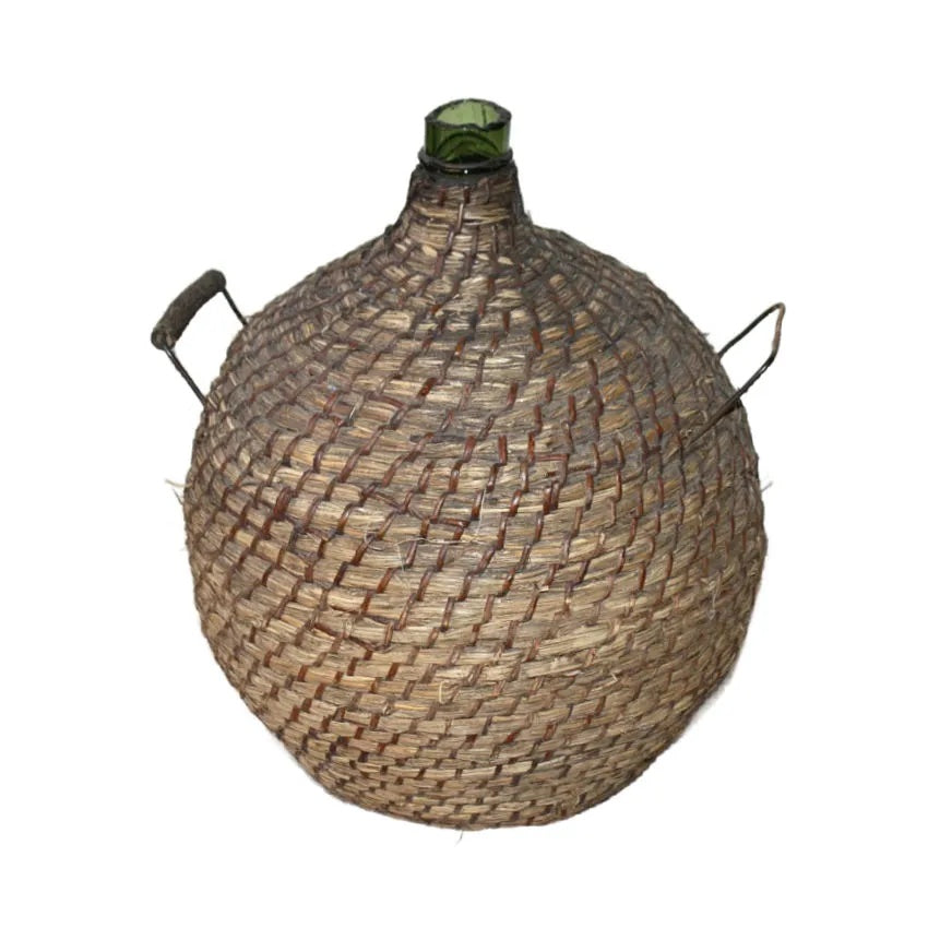19th Century French Wicker Clad Demijohn, Large Dame Jeanne Carboy