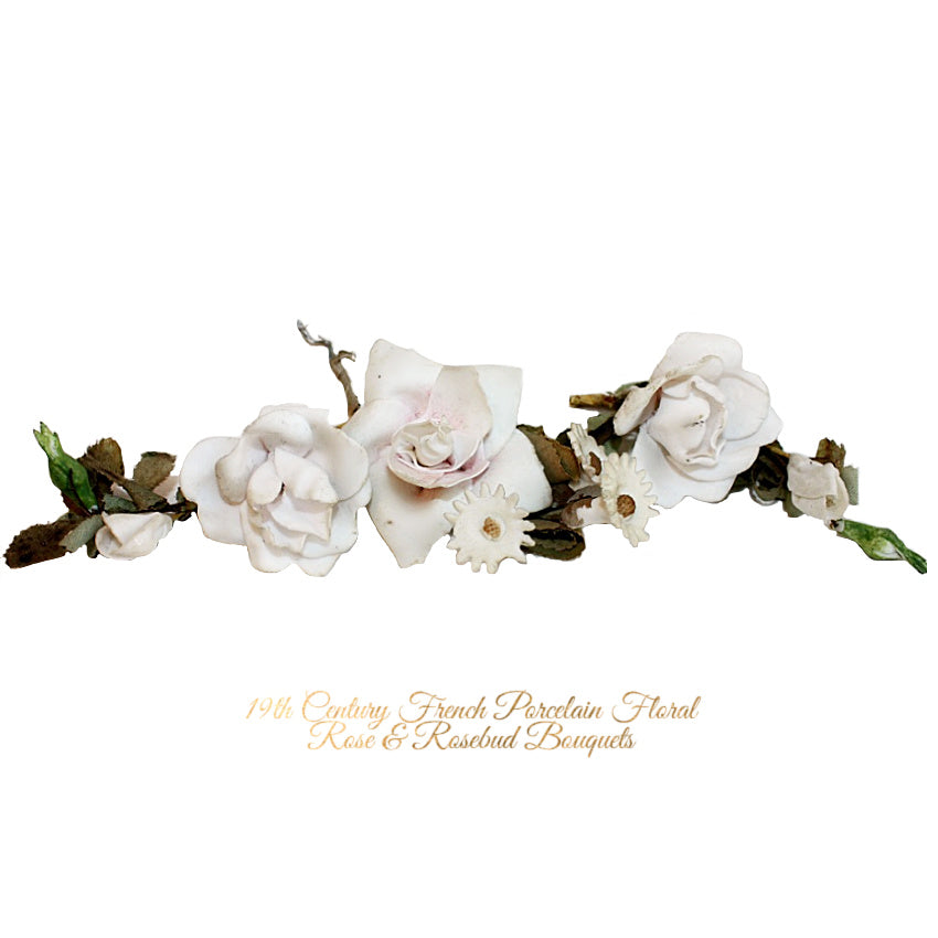 19th Century French Porcelain Floral Rose & Rosebud Bouquets