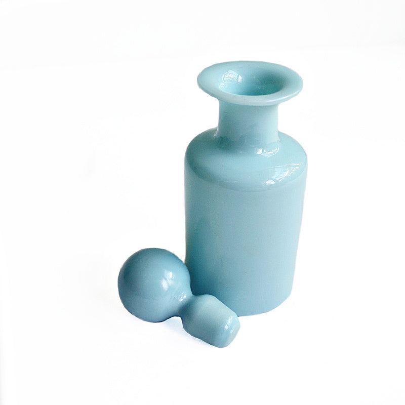 Exceptional 19th-century Louis Philippe turquoise opaline glass perfume decanter with original bulle de savon stopper, French mid-1800s, collectible decorative art.