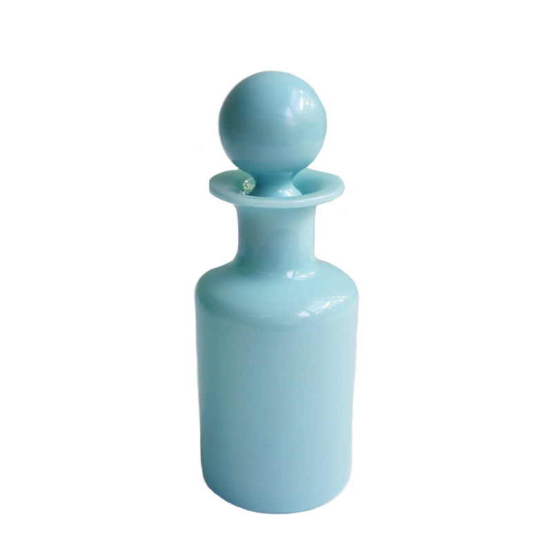 Exceptional 19th-century Louis Philippe turquoise opaline glass perfume decanter with original bulle de savon stopper, French mid-1800s, collectible decorative art.