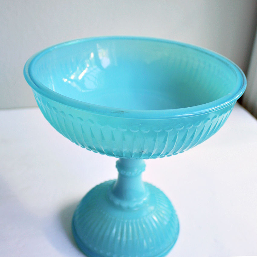 19th century French blue opaline glass centerpiece bowl with soft luminous finish