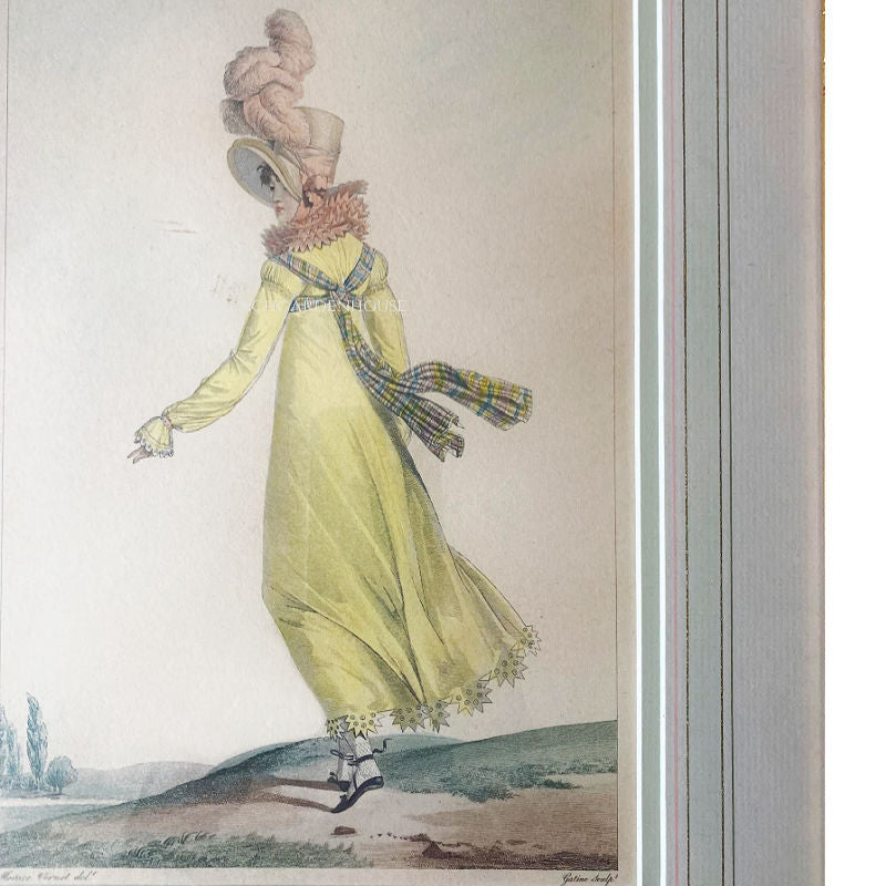 Antique print with French mat and gilt frame by Georges Jacques Gatine