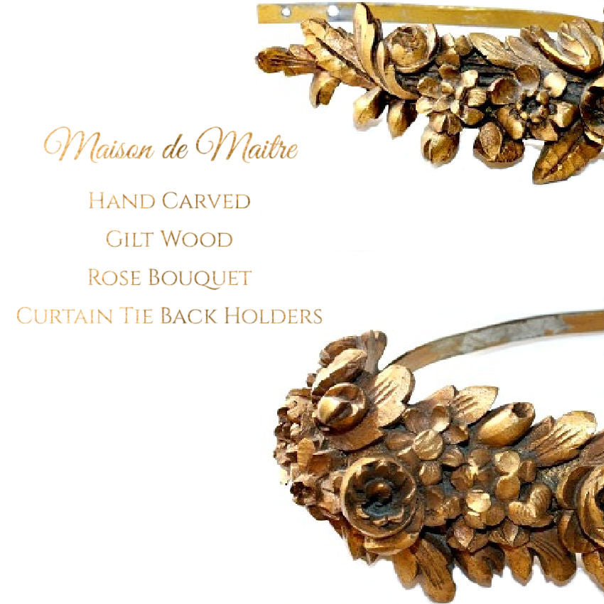 Hand carved gilt wood roses and flowers architectural accents from French estate