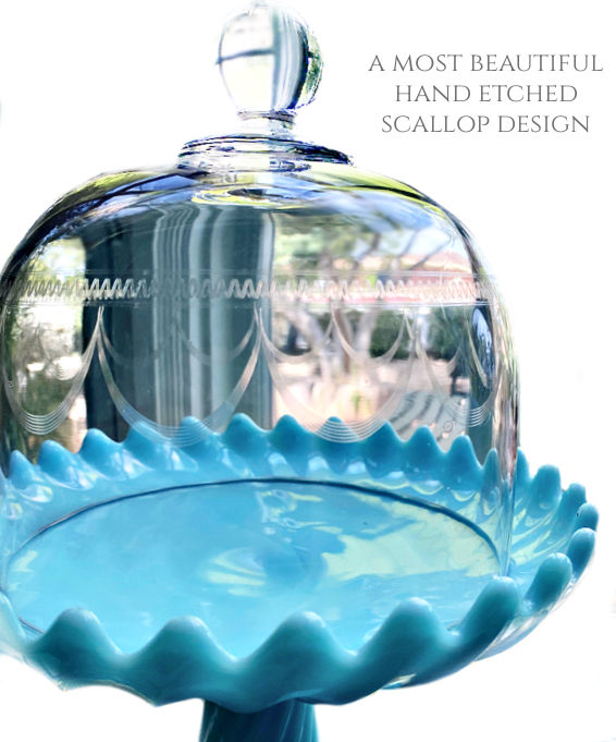 French 19th Century Glass Cheese Dome, Hand-Blown Engraved Cloche