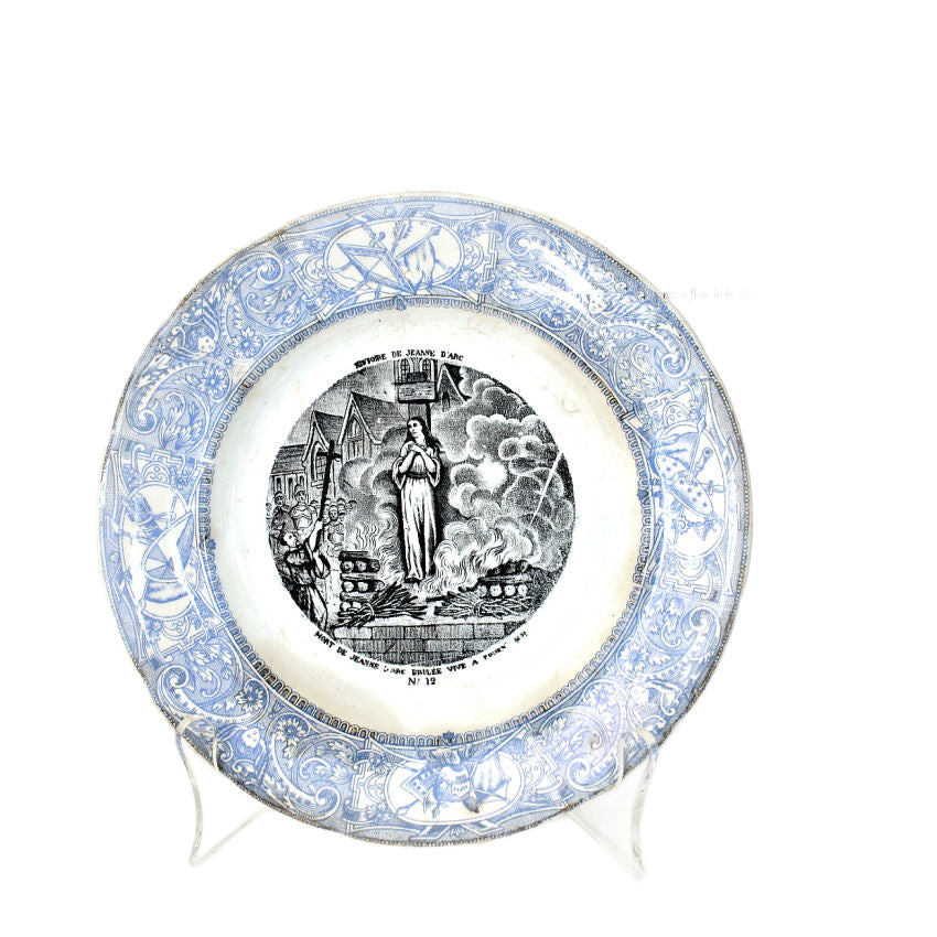 Antique 1888 French Gien Faience Story Plate Jean D'Arc