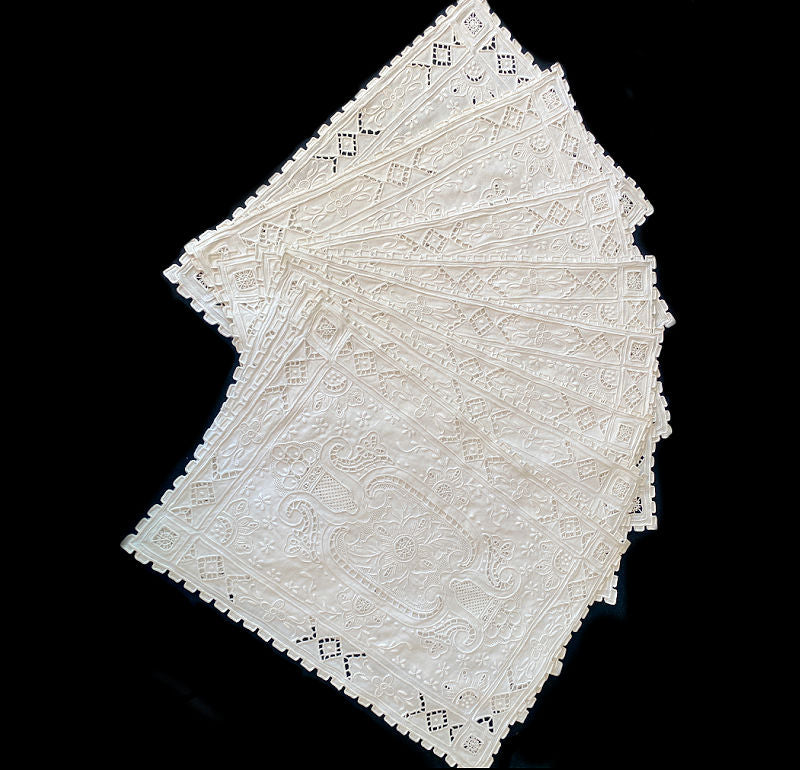 Madeira Hand Embroidered White Linen Placemat and Napkin Setting for 8