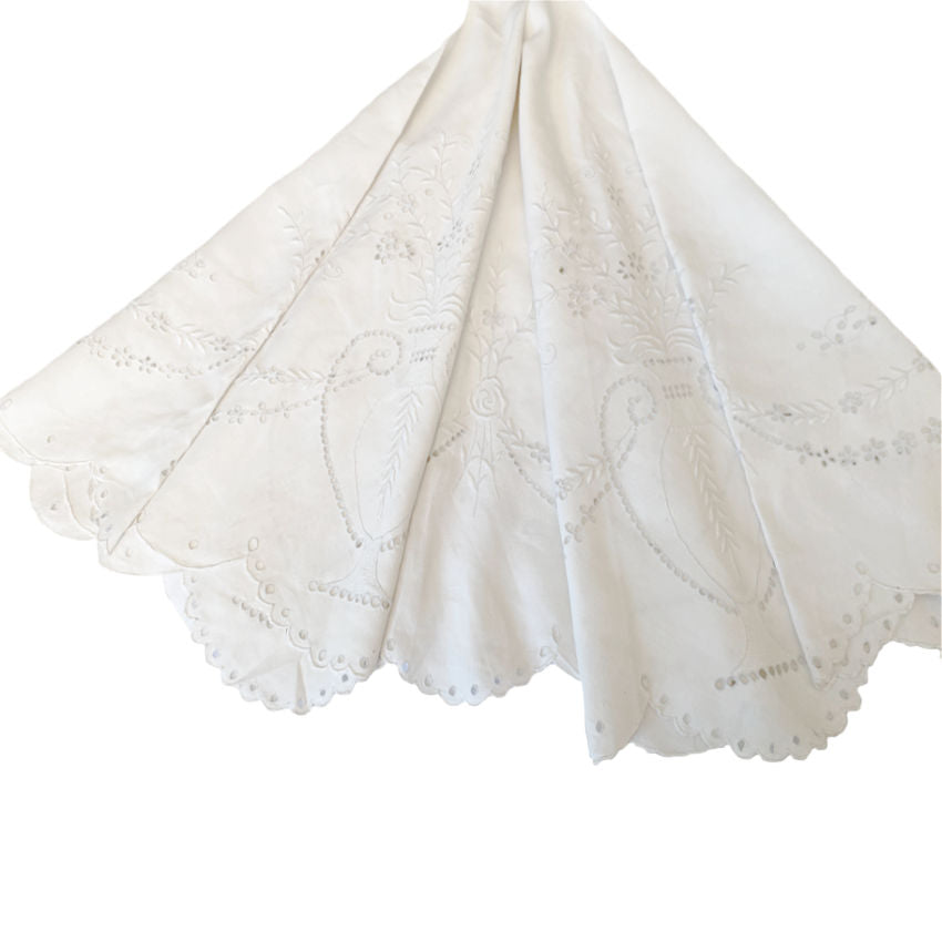 Antique Linen Hand Embroidered Madeira Round Tea Cloth Floral Urns