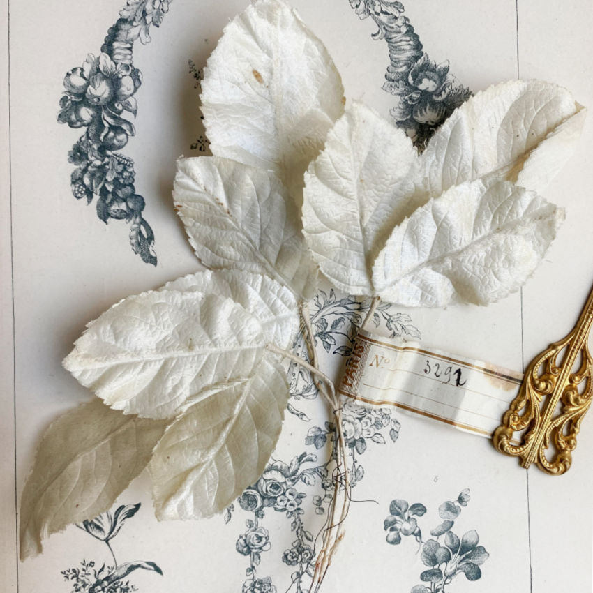 Vintage French White Millinery Leaves with Paris Label