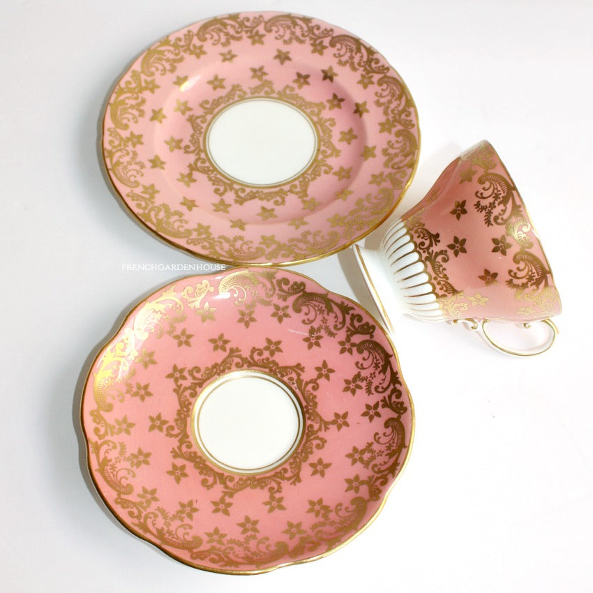 Pink porcelain cottagecore trio teacup and plates