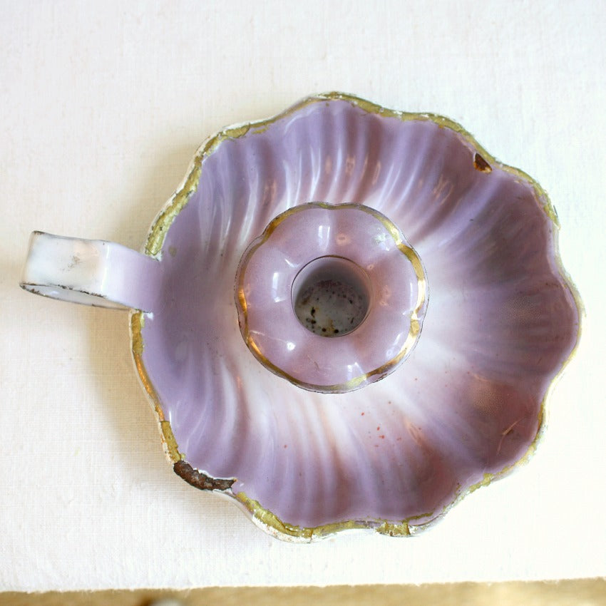 Antique French Lavender Purple Enameled Bougeoir Candleholder