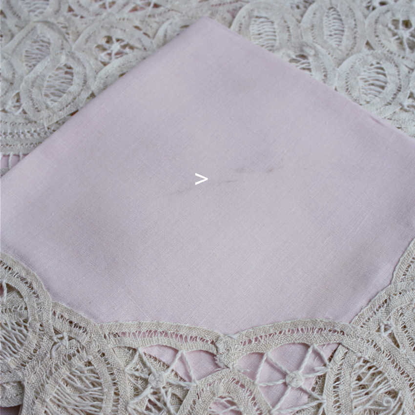 Antique Battenberg Lace and Pink Linen Place Setting for 8 and Runner