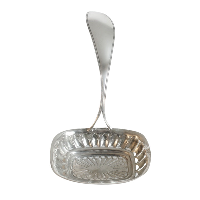 Exceptional early 19th-century sterling silver sugar sifter, 6‑1/2" x 3" x 2‑1/4", rare and collectible. Perfect for elegant table settings or luxury collections.