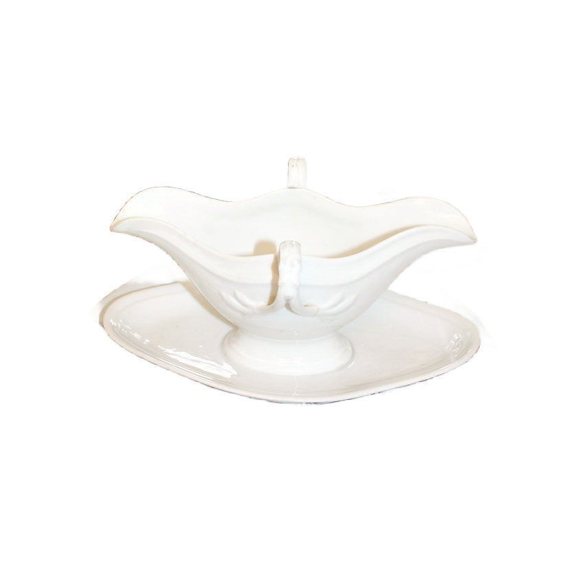 Antique French Limoges White Double Sided Sauciere with Under