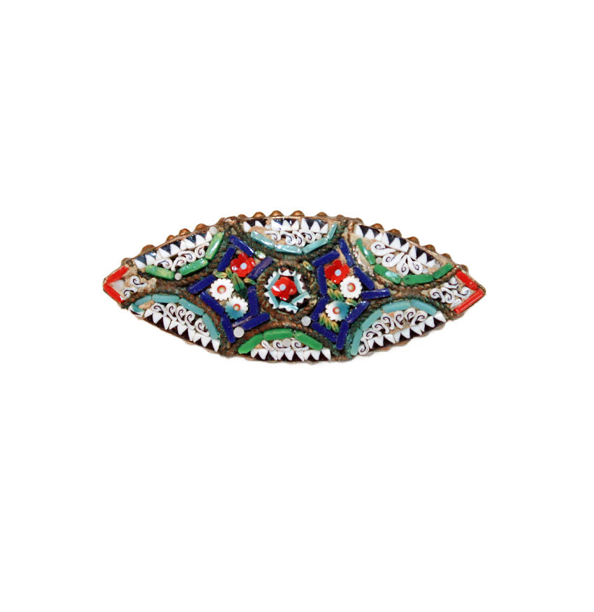 Antique Italian Micro Mosaic Floral Brooch Blue