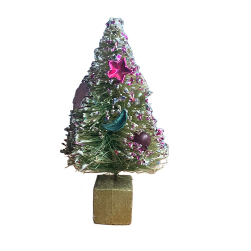 Vintage Miniature Bottle Brush Decorated Christmas Trees Set of Two