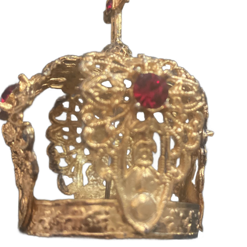 Antique French Jeweled Filigree Religious Gilt Crown with Cross