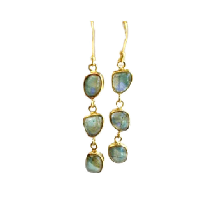 Designer French luxury mermaid moss labradorite drop earrings