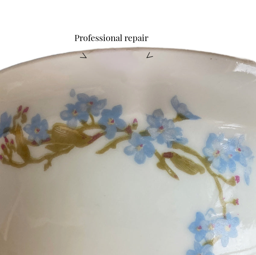 Haviland Limoges “Montméry” Forget-Me-Not Porcelain Tea Trio, Early 20th Century France