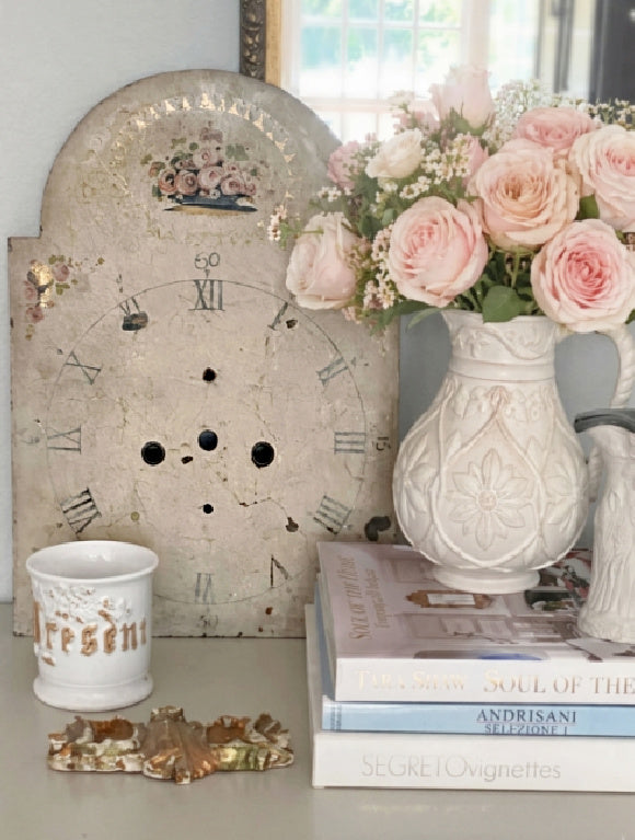Antique French Style Pink Roses Clock Face Large Urn Dial