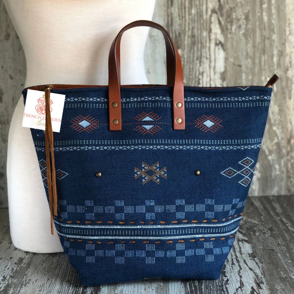 Atenti blue designer bag with leather handles