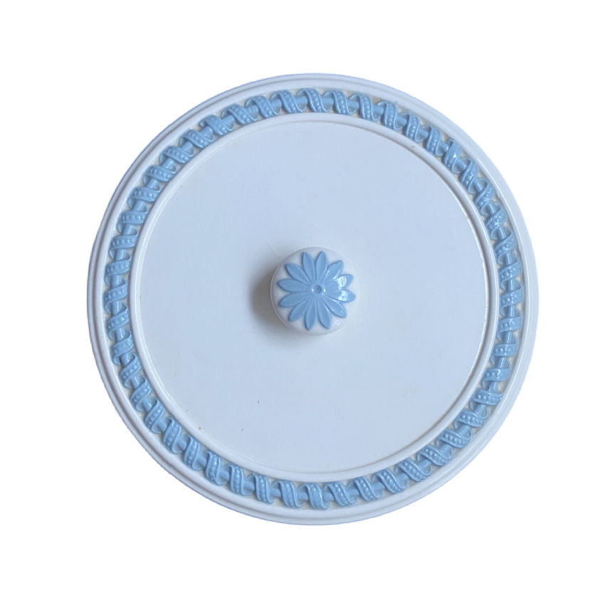 Wedgwood Queen’s Ware Blue Floral Relief Bonbonnière – English Creamware Covered Jar