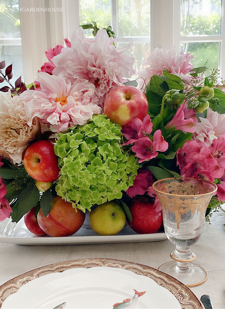 Autumn Elegance: A Fall Floral Centerpiece with Flowers & Apples