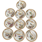 Ten antique Royal Worcester hand-painted floral cups and saucers with raised jeweled decoration, dated 1877