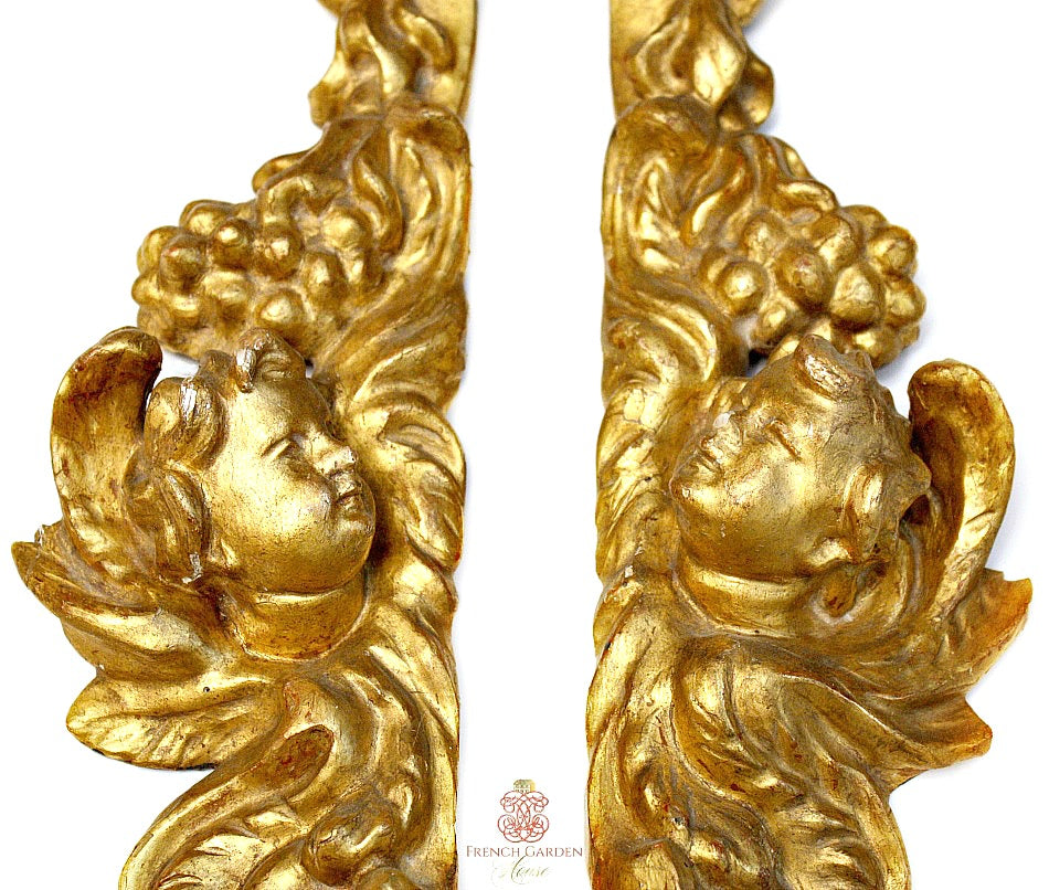 18th century French hand carved gilt wood angels