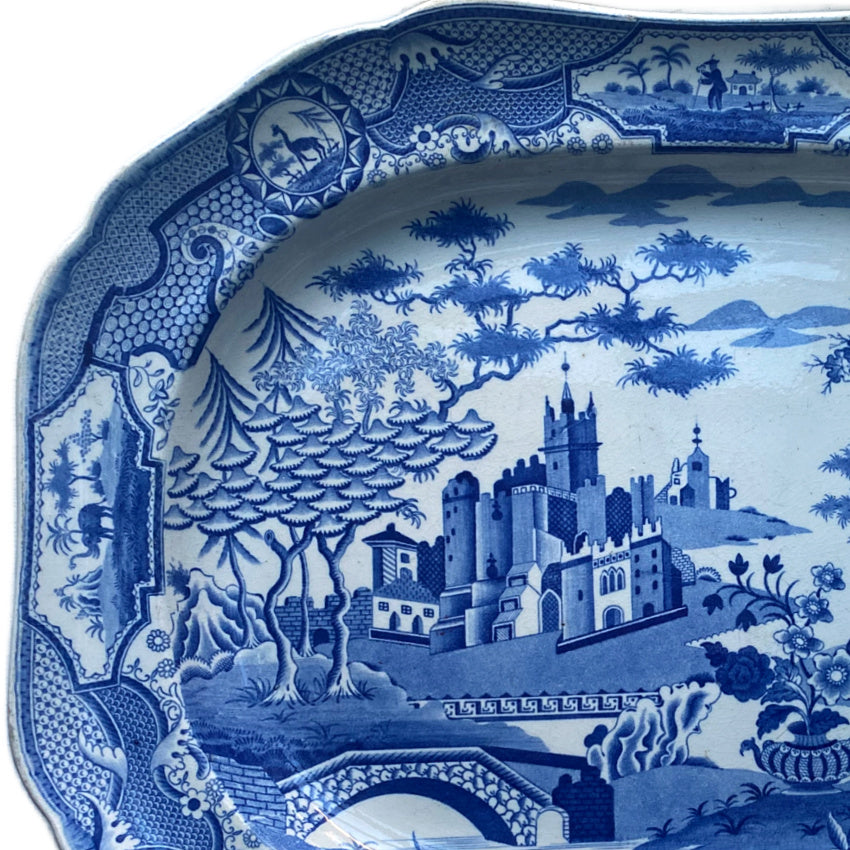 Antique Spode Gothic Castles Large Blue and White Staffordshire Platter