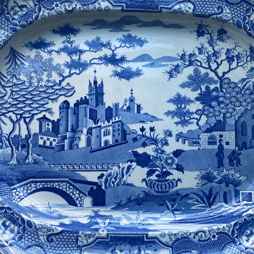 Antique Spode Gothic Castles Large Blue and White Staffordshire Platter