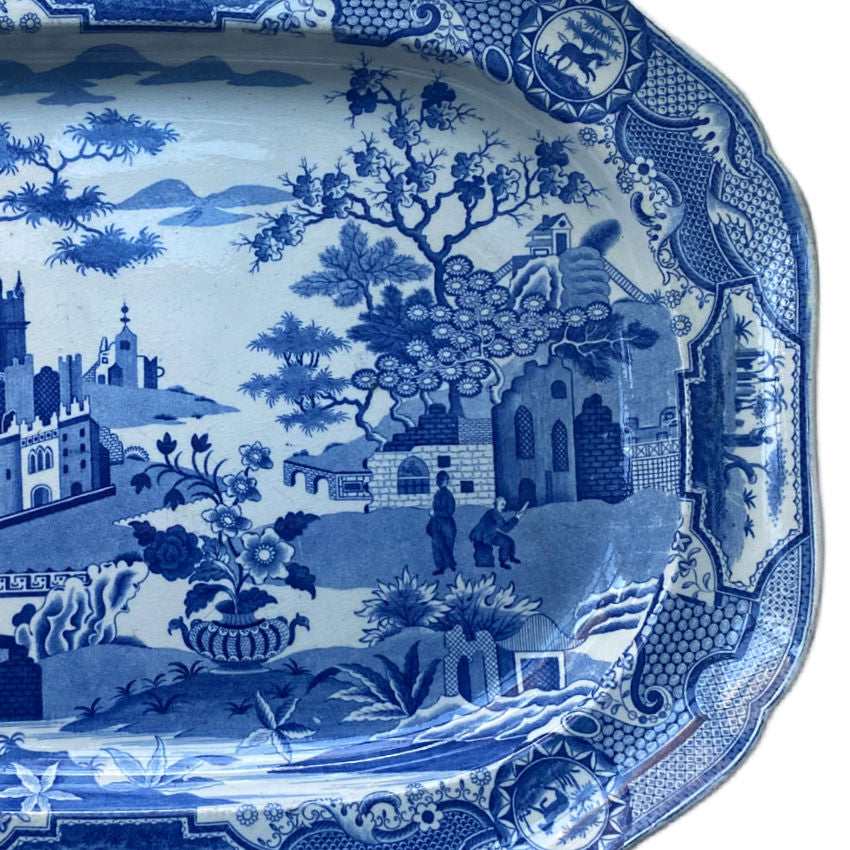 Antique Spode Gothic Castles Large Blue and White Staffordshire Platter