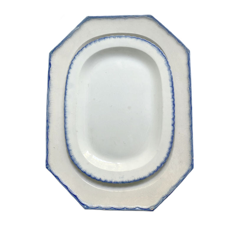 Rare 1820's English Georgian Blue & White Featherware Leeds Platter