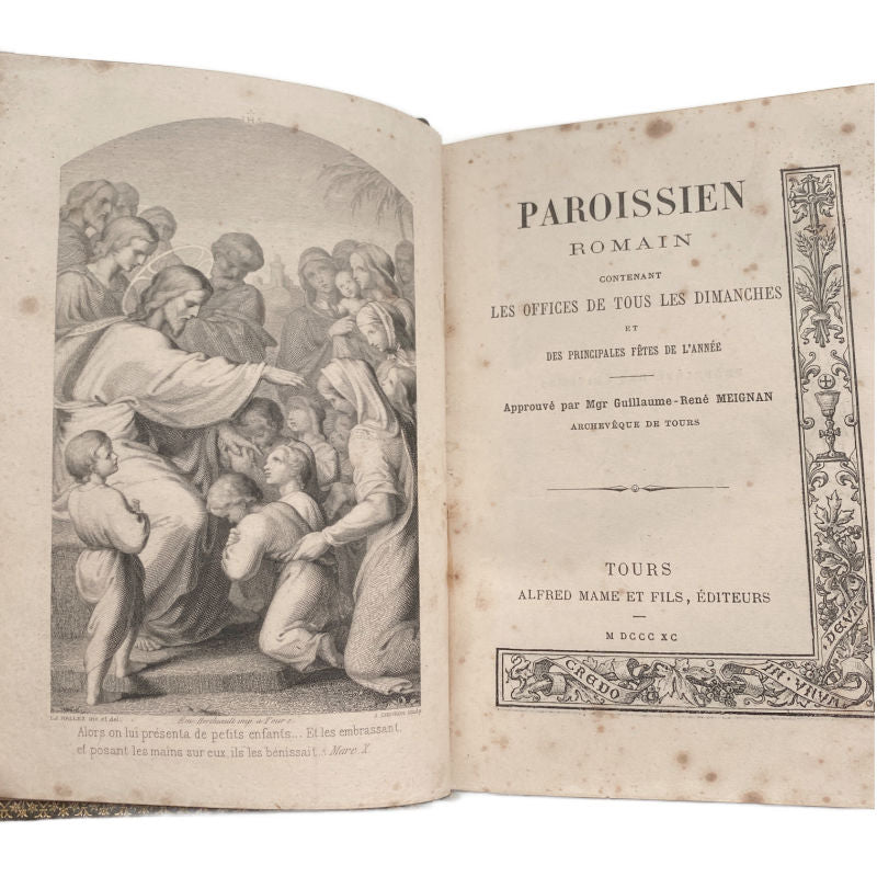 antique French missal, paroissien romain, 19th century prayer book, French devotional book, gilt leather missal, religious collectible, antique Catholic book, French leather book, faith and devotion, French antique gift, gilt edge book, vintage religious décor