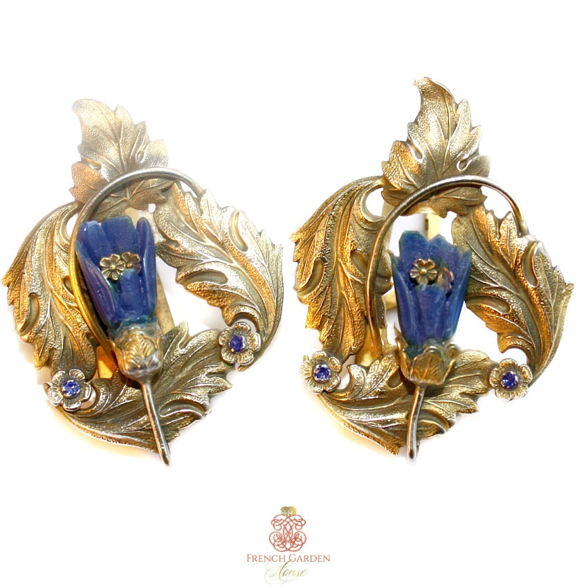 1920's Dress Clip Blue Floral Set of 2