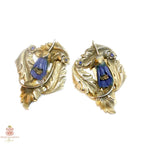 1920's Art Deco Dress Clips Blue Floral Set of 2