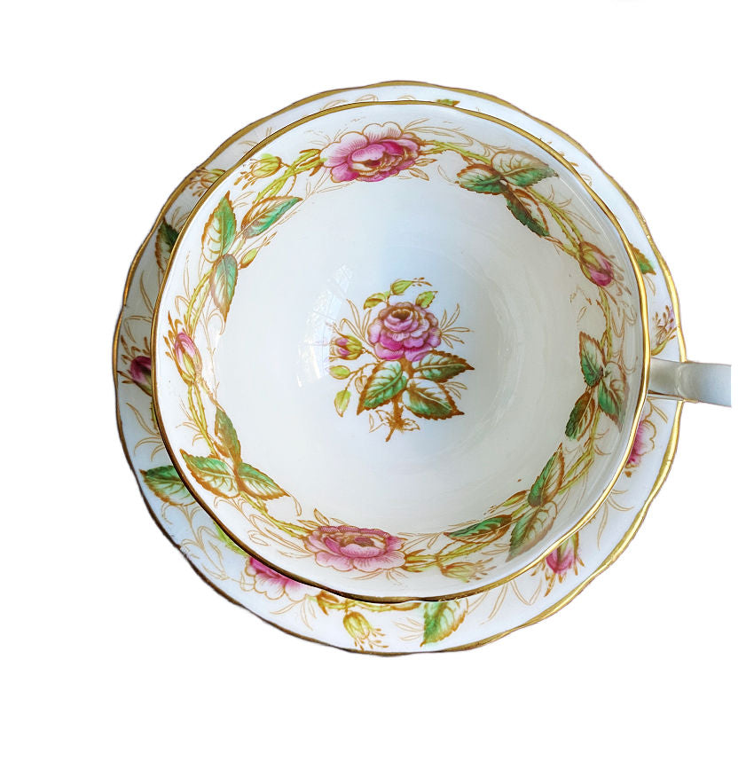 1930&#39;s Hand Painted English Tea Cup with Pink Roses
