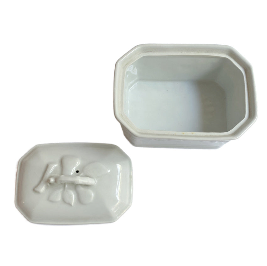 Lourioux, Le Faune, French porcelain, 1930s, small pâté tureen, covered tureen, fruit motif, Art Deco porcelain, white porcelain, French tableware, collectible ceramics, French kitchen décor, small French tureen, French country décor