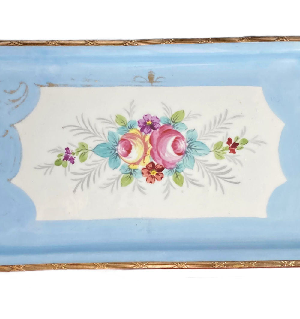 19th Century French Limoges Hand Painted Roses Ormulo Mounted Tray