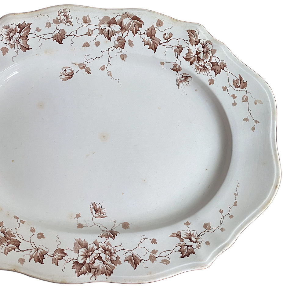 19th Century Ironstone Staffordshire Large Brown Transferware Platter