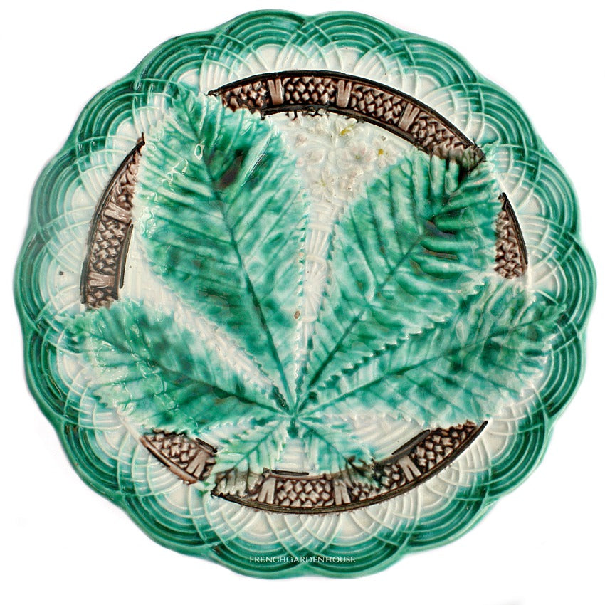 19th Century Majolica Plate Horse Chestnut Leaf Design