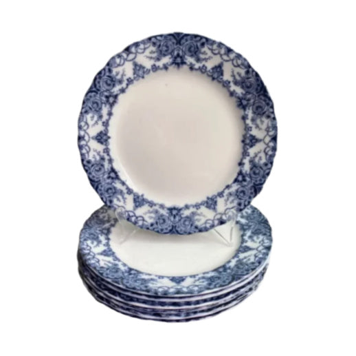 19th Century Staffordshire Flow Blue Luncheon Plates Set of 6