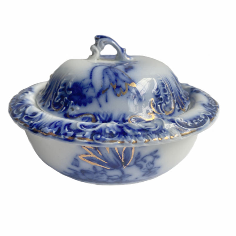 19th Century Flow Blue Three Piece Butter Dish