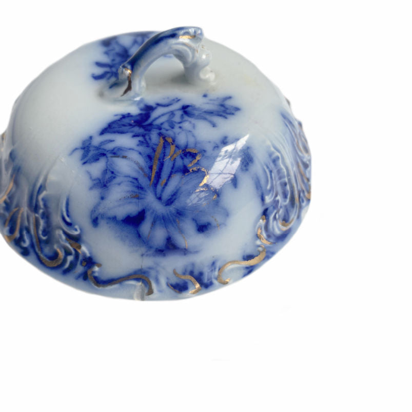 19th Century Flow Blue Three Piece Butter Dish