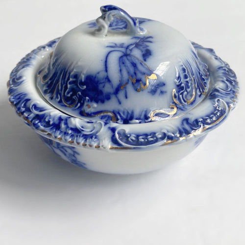 19th Century Flow Blue Three Piece Butter Dish