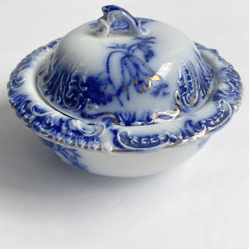 19th Century Flow Blue Three Piece Butter Dish